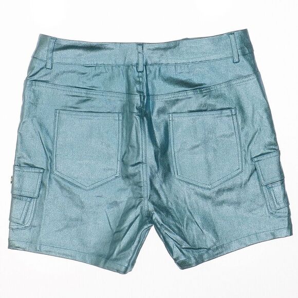 Lizette Collection LC Shorts Juniors L Super High Rise Metallic Blue Measure W28 - Picture 2 of 11